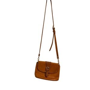 FOUNT Leather Crossbody Flap Buckle Bag Tan Cognac Small Shoulder Purse